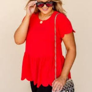 Kiki Larue Red Scalloped Blouse